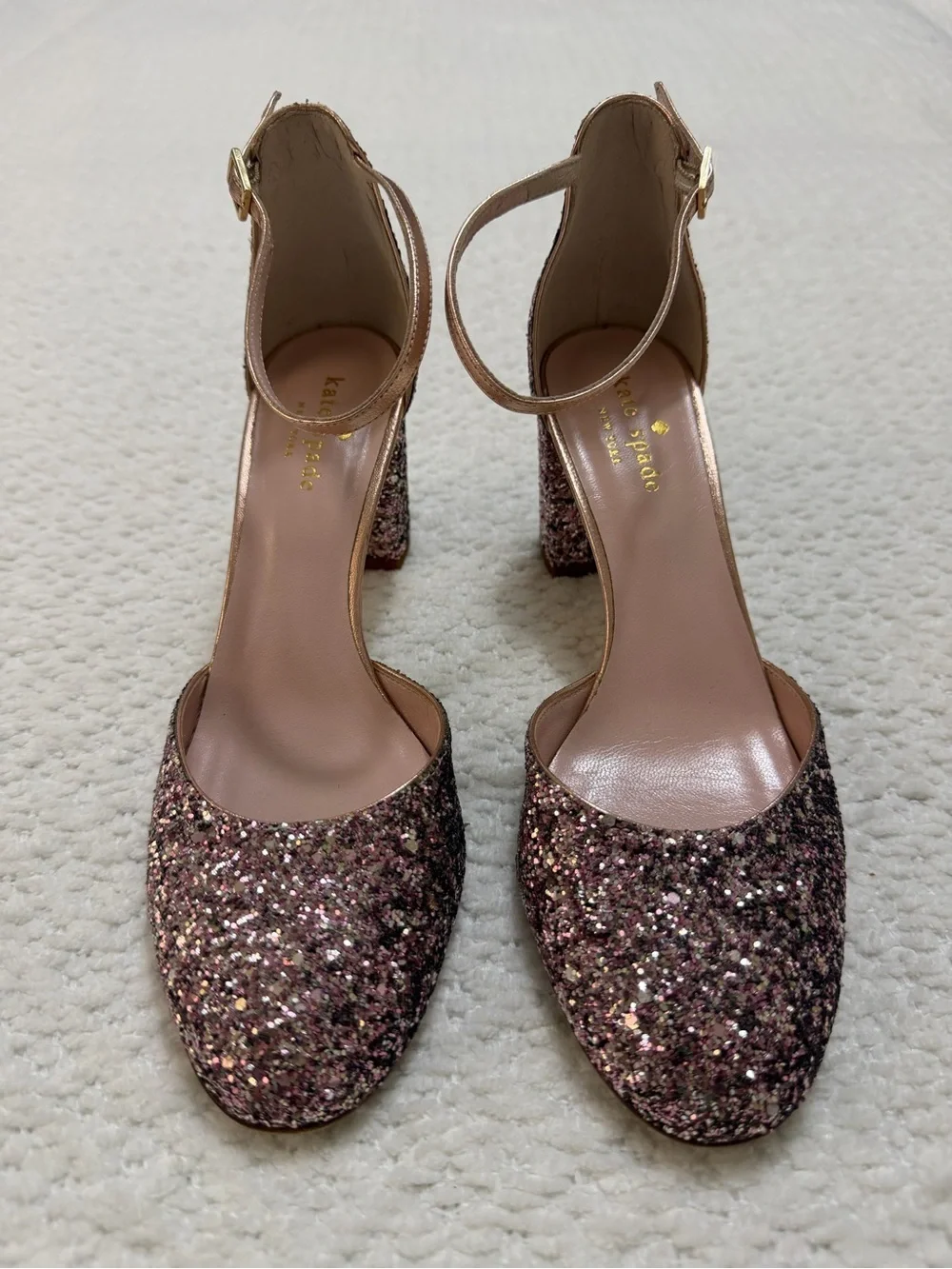 Kate Spade Baneera Rose Gold Glitter Heels Women’s Size 7.5